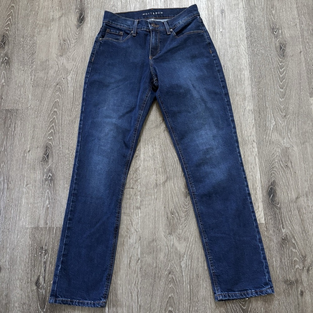 Mott & Bow Boyfriend‎ Slim Straight Ridge Jeans Women's Sz 25 Dark Blue Wash